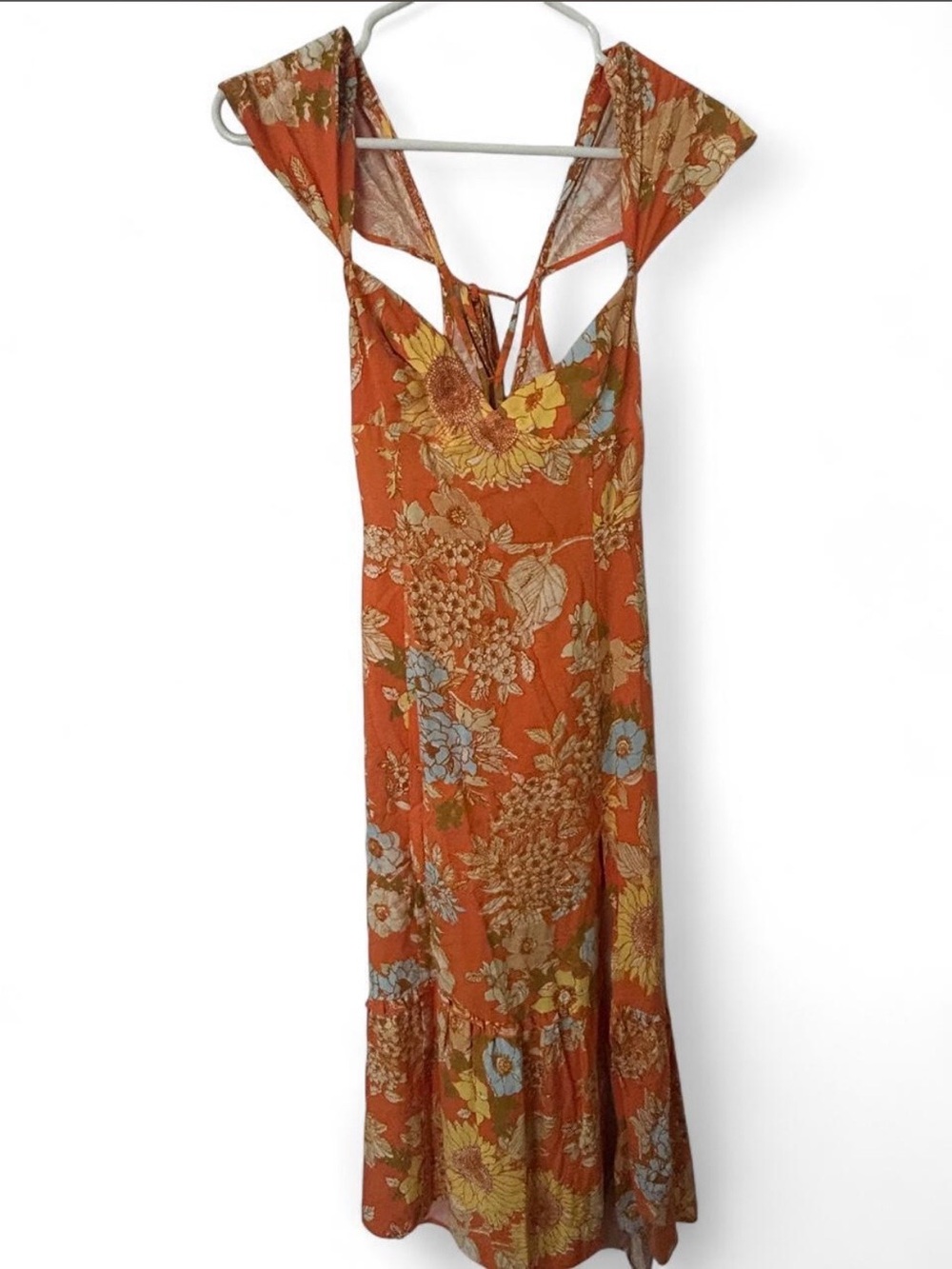 Urban Outfitters Orange Floral Tie-Back Maxi Dress